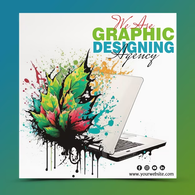 PSD water color photo and graphics designing agency social media post template